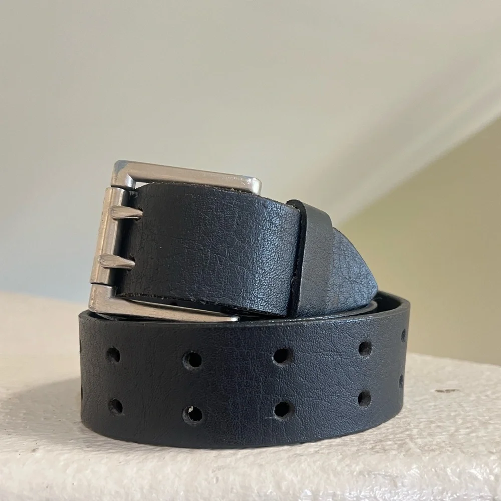 Unisex black‎ leather Silver Tone Double Prong Belt size 40 casual work western